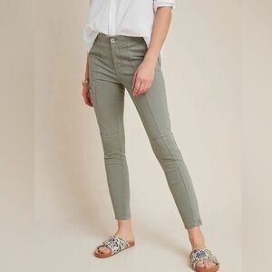 NWT Anthropologie Jefferson Moto Olive Green Zip Leg Cargo Style Jeans Size 26